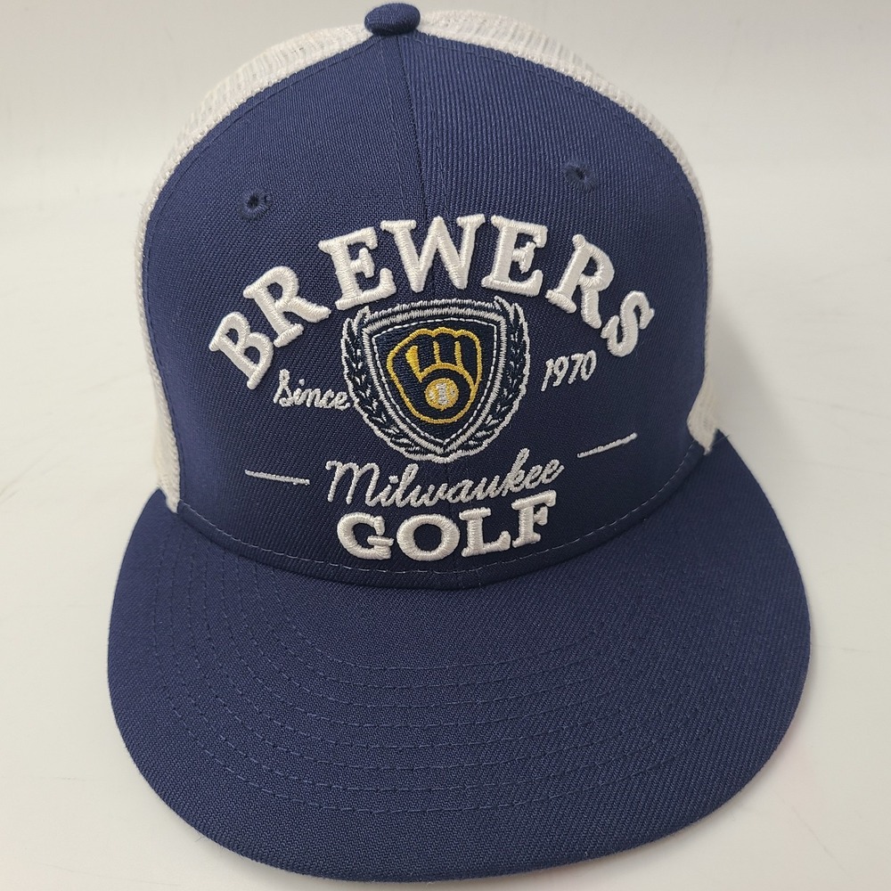 Milwaukee Brewers Hat Snapback New Era 9Fifty Mesh Trucker Golf Blue White MLB